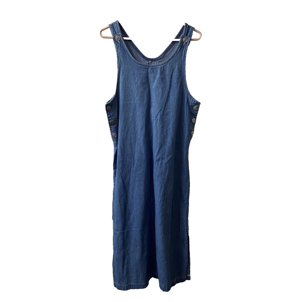 Blue Denim Midi Pinafore Dress